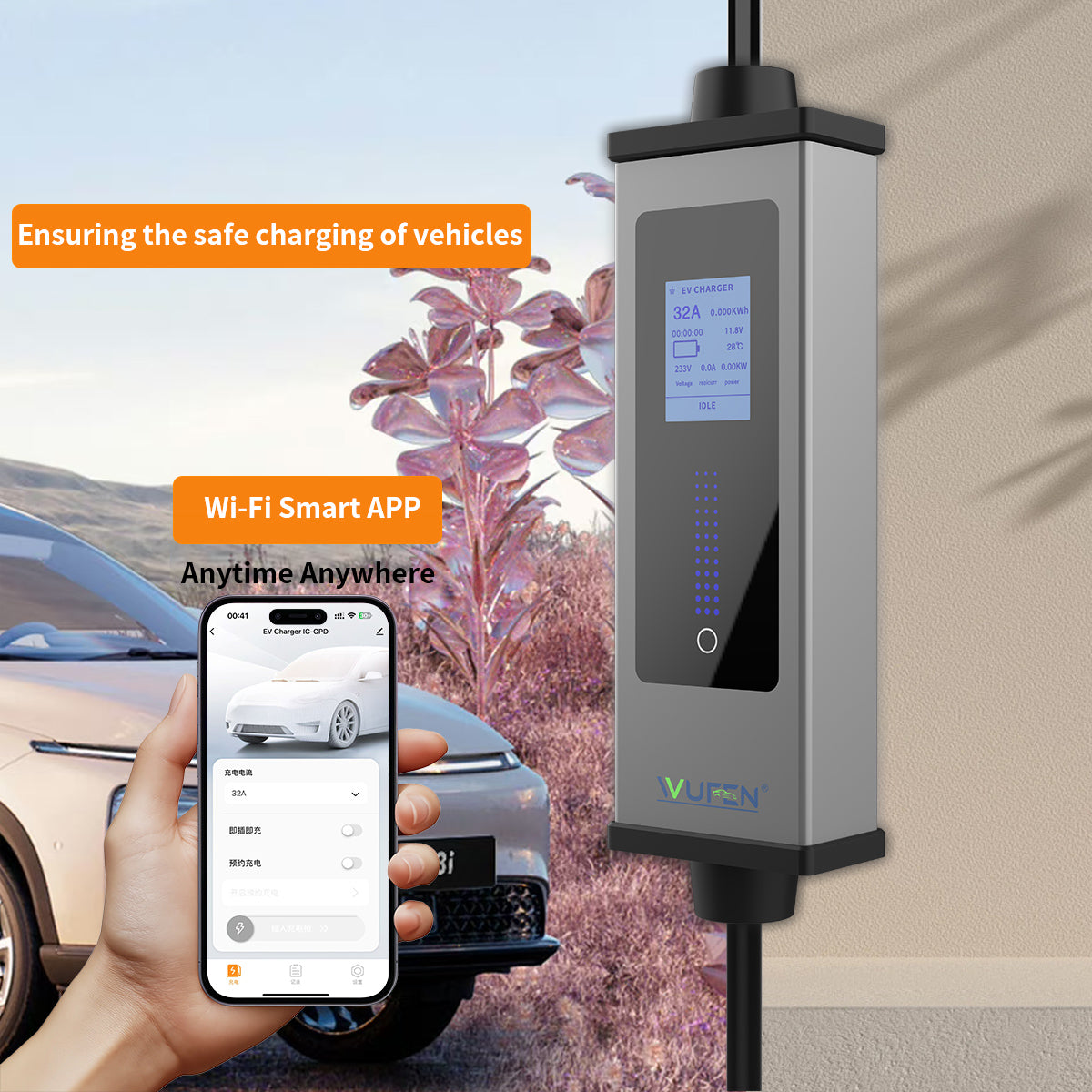 Carregador EV Portátil Wolfbox 7kW 32A Tipo 2 | Wi-Fi + Bluetooth + APP | Plugue CEE | Monofásico - IKERO.ENERGY