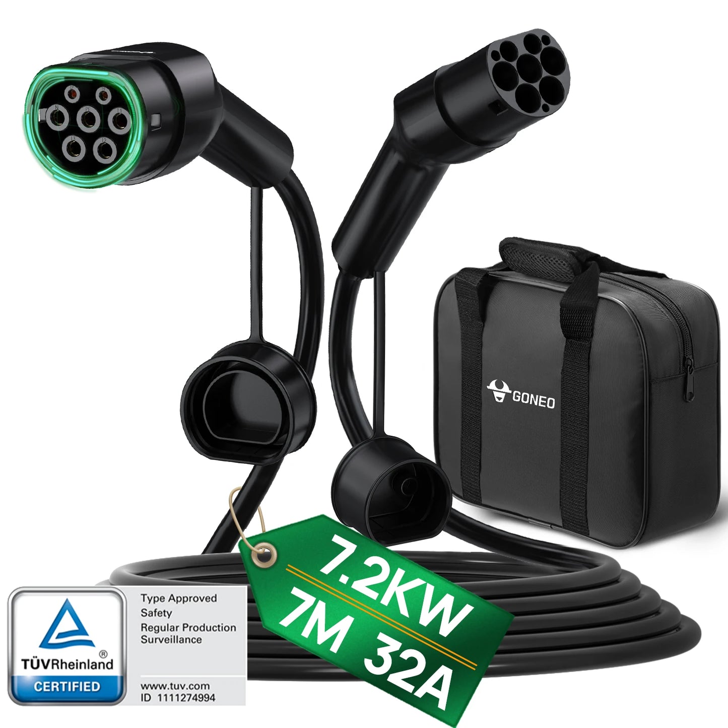 Cabo de Carregamento EV GONEO Tipo 2 / CCS2 | 7kW / 11kW / 22kW | IP54 | Cabo 5m / 7m / 10m | Trifásico