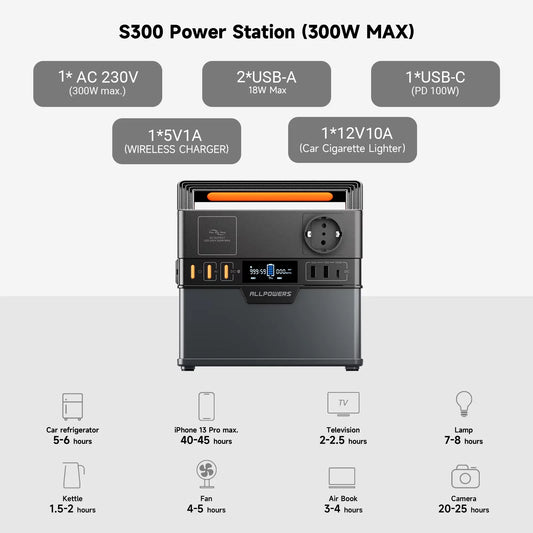 Estação de Energia ALLPOWERS S300 Plus 300W / 288Wh - Compacta e Versátil - IKERO.ENERGY