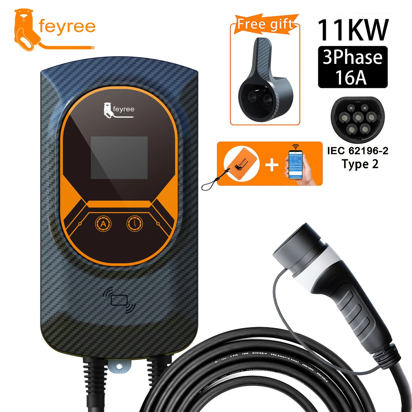Wallbox Feyree 7.6kW 32A / 11kW 16A / 22kW 32A | Type 2 | Wi-Fi + APP + RFID | IP66