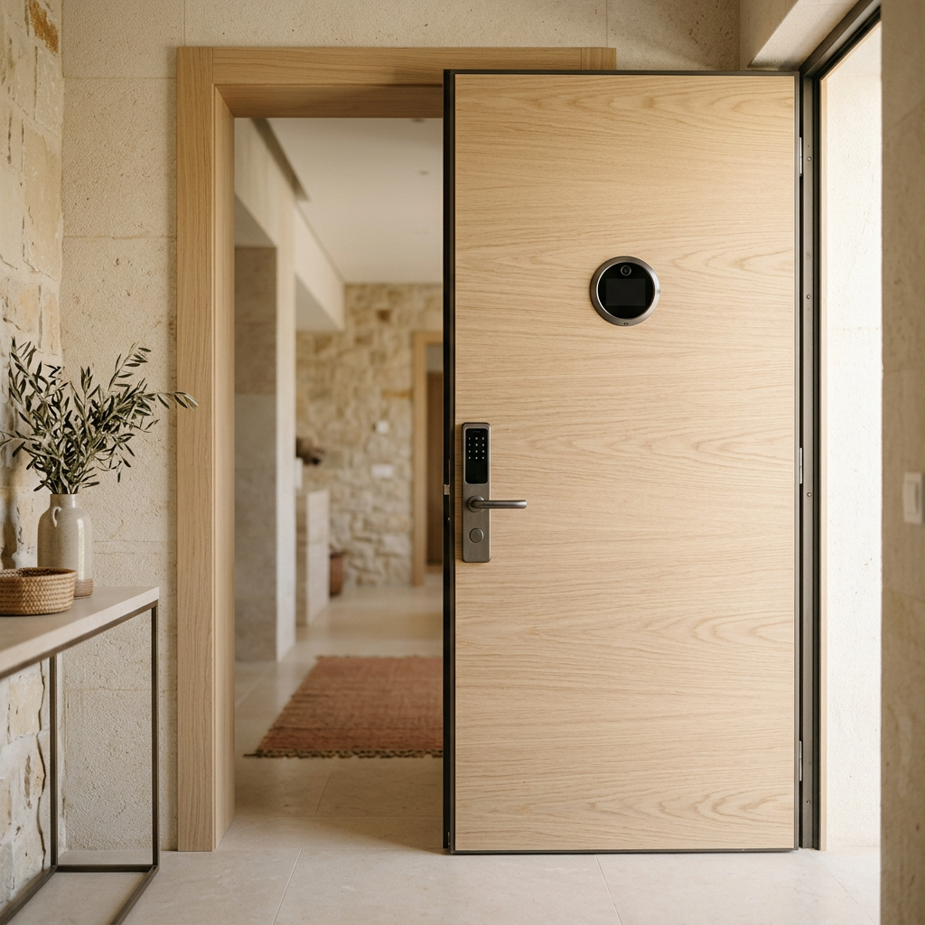 Fechaduras e óculos de porta em ambiente doméstico