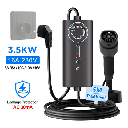 Carregador EV Portátil Junsun Tipo 2 | 3.5kW Schuko / 7.4kW CEE Azul / 11kW / 22kW CEE Vermelho | IP65