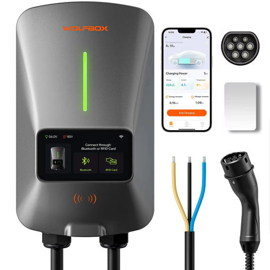 Wallbox Wolfbox 7kW 32A / 22kW 32A | Type 2 | Ecrã LCD | APP + RFID | IP66