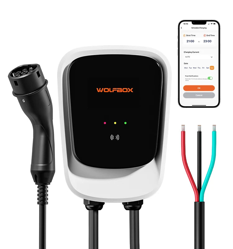 Wallbox Wolfbox 7kW 32A Type 2 | Ecrã LCD | APP + Cartão RFID | IP66