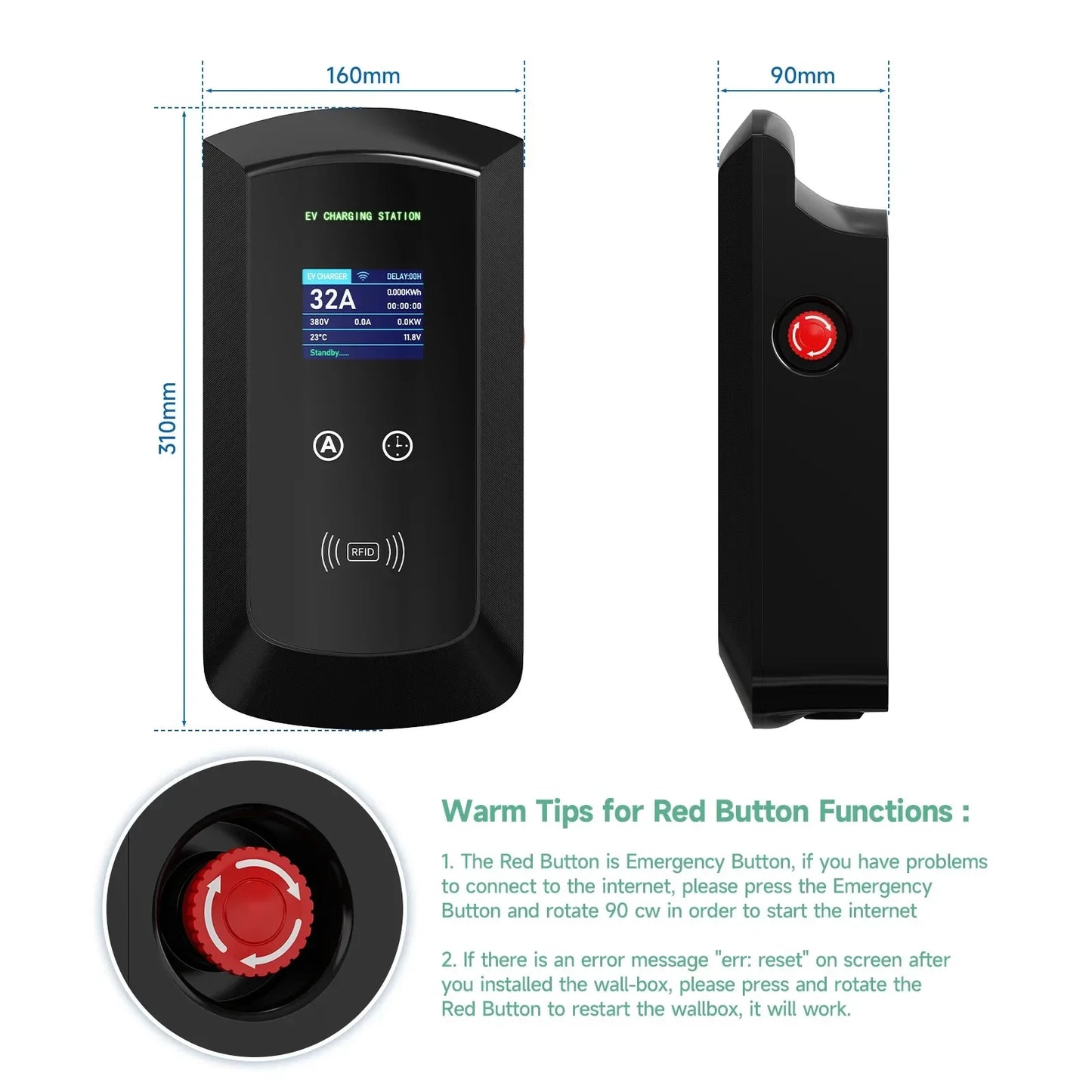 Wallbox AFEEV 7.6kW 32A / 11kW 16A / 22kW 32A | Type 2 | Wi-Fi + APP | IP66
