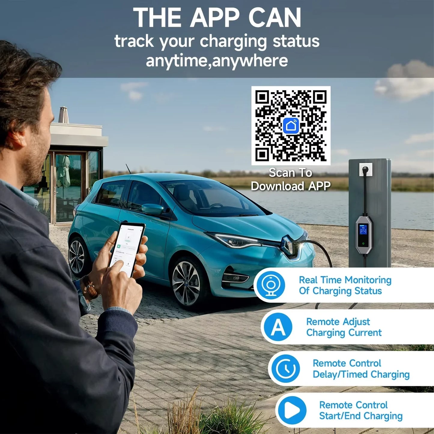 Carregador EV Portátil AFEEV 22kW 32A Trifásico Tipo 2 | Wi-Fi + Bluetooth + APP | IP66 | Cabo 5m | CEE