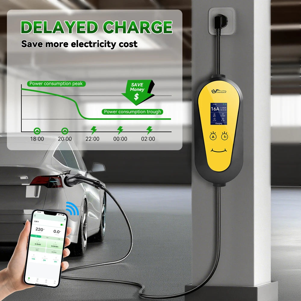 Carregador EV Portátil IPENGEN 3.5kW 16A Tipo 2 | APP | Plugue Schuko | Cabo 3.5m | Monofásico