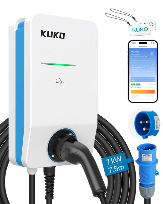 Wallbox KUKO 7 / 11 / 22kW Type 2 | Wi-Fi / 4G+Wi-Fi | Monofásico e Trifásico | APP