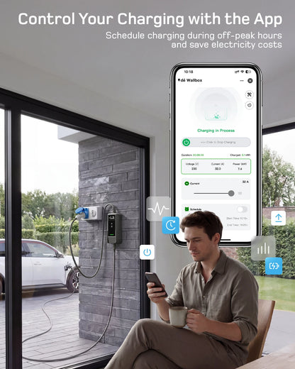 Carregador EV Portátil 7.4kW 32A Tipo 2 | APP Tuya Smart | Cabo 6m / 8m / 10m / 15m / 20m / 25m | Wi-Fi