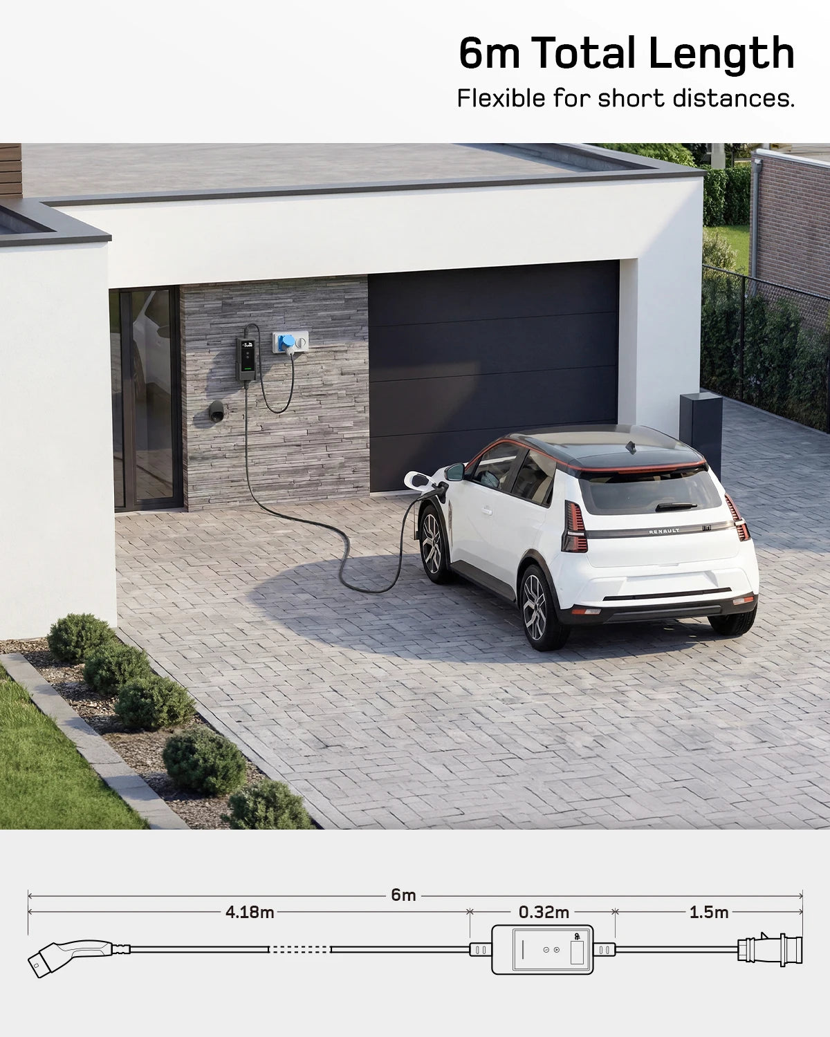 Carregador EV Portátil 7.4kW 32A Tipo 2 | APP Tuya Smart | Cabo 6m / 8m / 10m / 15m / 20m / 25m | Wi-Fi