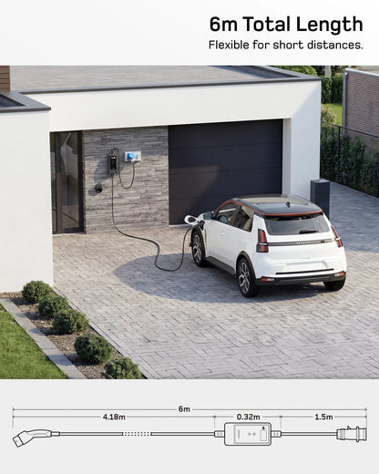 Carregador EV Portátil 7.4kW 32A Tipo 2 | APP Tuya Smart | Cabo 6m / 8m / 10m / 15m / 20m / 25m | Wi-Fi