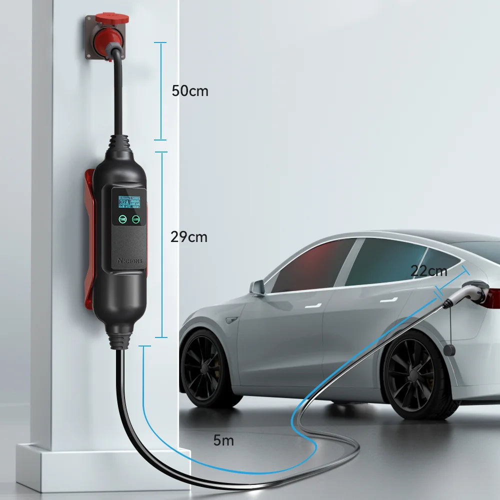 Carregador EV Portátil Khons 22kW 32A Trifásico Type 2 — Wi-Fi & App - IKERO.ENERGY
