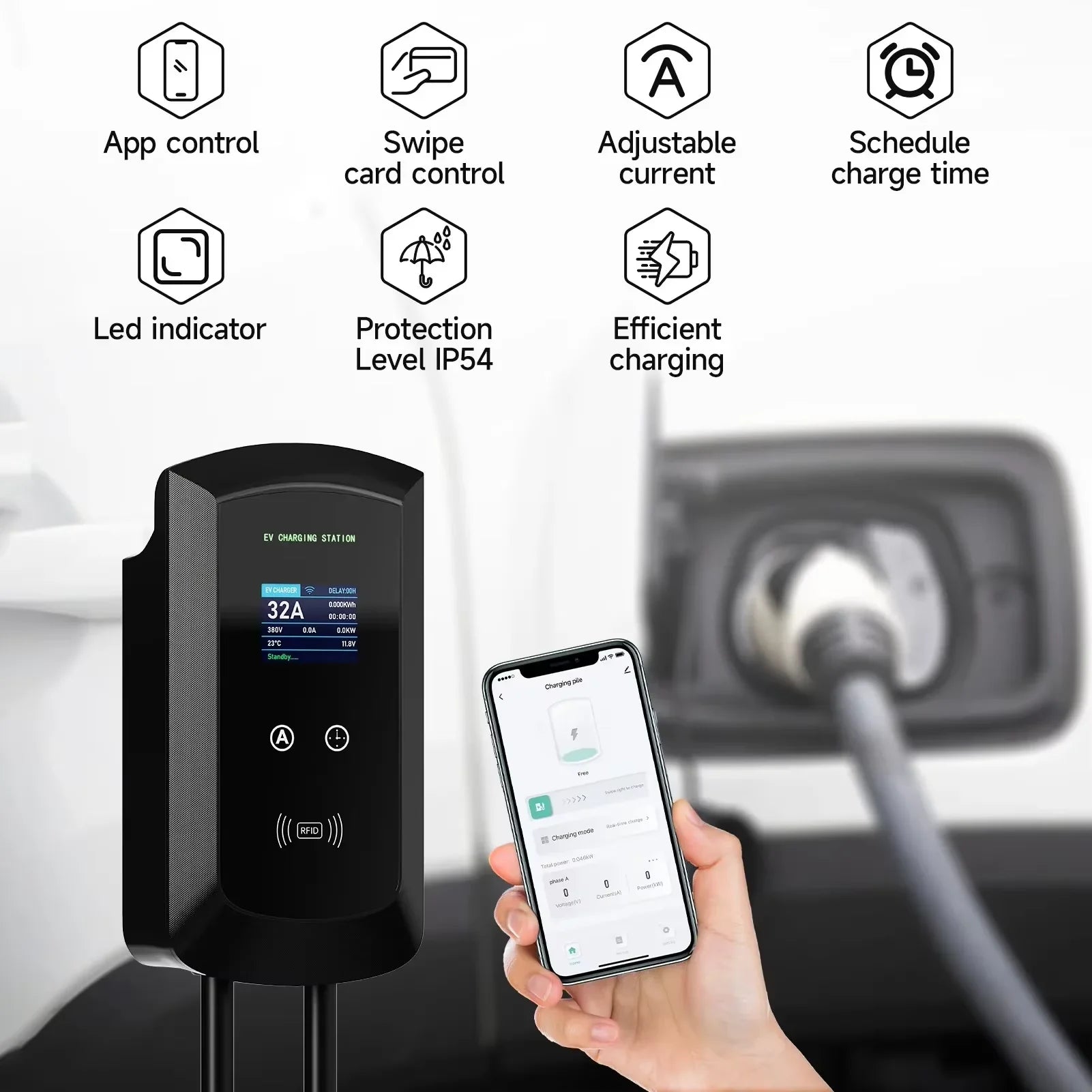 Wallbox JNTAFEV 7.6kW 32A / 11kW 16A / 22kW 32A | Type 2 | APP | 1 e 3 Fases