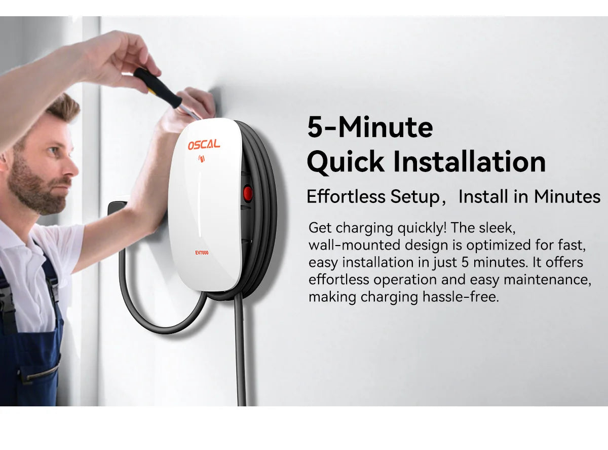 Wallbox EV7000 7kW 32A Type 2 | RFID + APP | Nível 2 | Instalação em Parede