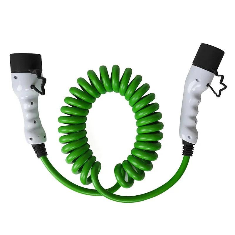 Cabo Espiral Wallbox Tipo 2 | 11kW 16A / 22kW 32A | Trifásico | IP54 | 5m | Verde