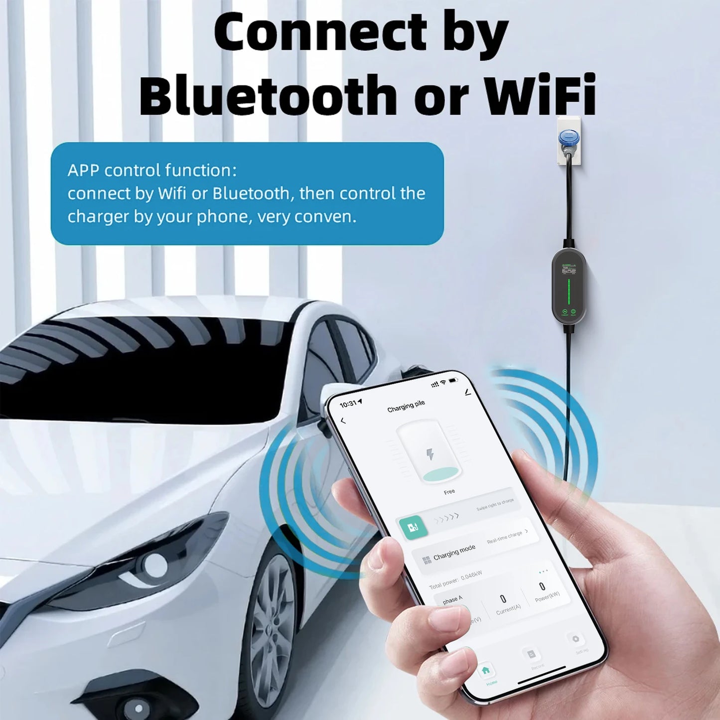 Carregador EV Portátil 7kW 32A Type 2 — Wi - Fi & App | Corrente Ajustável - IKERO.ENERGY