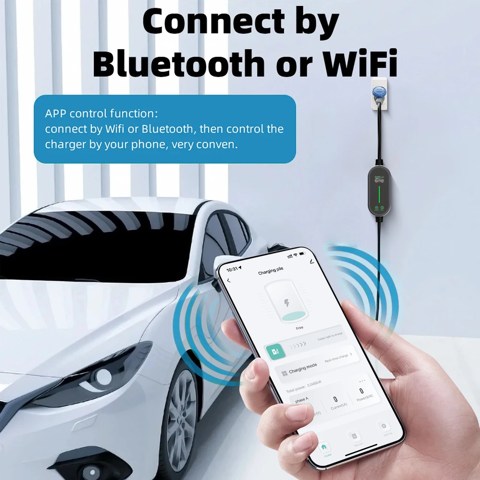 Carregador EV Portátil 7kW 32A Type 2 — Wi - Fi & App | Corrente Ajustável - IKERO.ENERGY