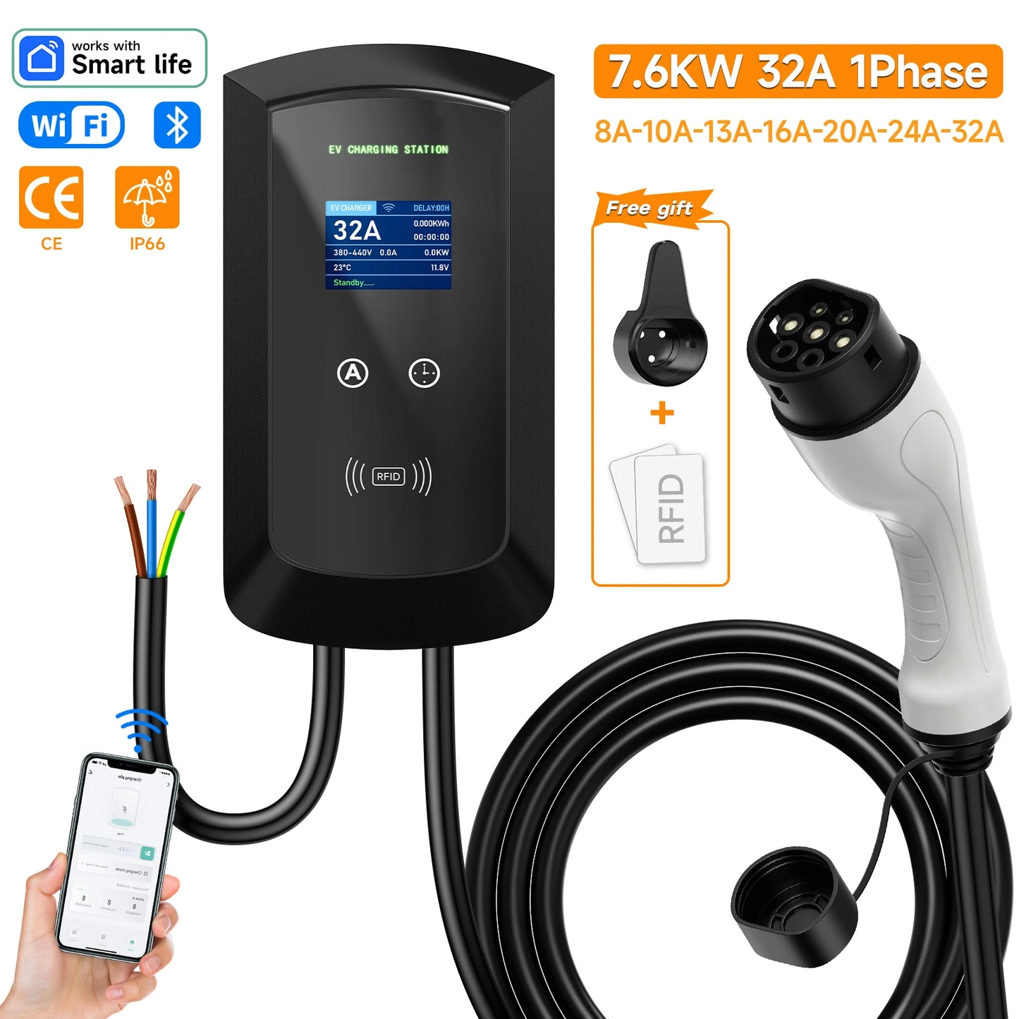 Wallbox AFEEV 7.6kW 32A / 11kW 16A / 22kW 32A | Type 2 | Wi-Fi + APP | IP66