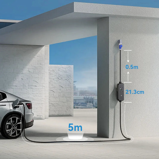 Carregador EV Portátil Khons 7kW 32A Tipo 2 | Wi-Fi + Bluetooth + APP | IP65 | Cabo TPU 5m