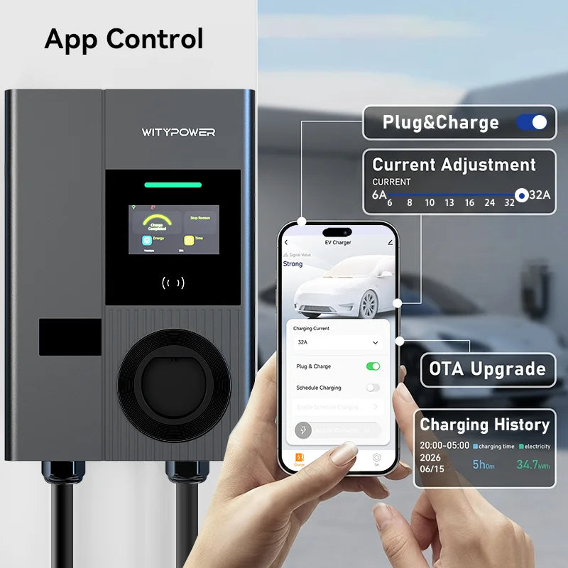 Wallbox WityPower 7 / 11 / 22kW Type 2 | Wi-Fi + APP | IP66 | Corrente Ajustável | TUV/CE