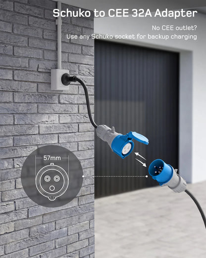 Carregador EV Portátil 7.4kW 32A Tipo 2 | APP Tuya Smart | Cabo 6m / 8m / 10m / 15m / 20m / 25m | Wi-Fi
