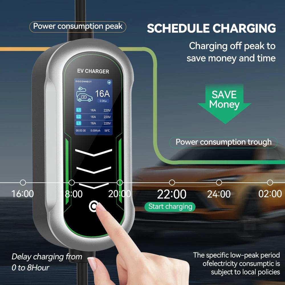 Carregador EV Portátil 11kW | Tipo 2 | Trifásico 16A | IP65 | Cabo 5m