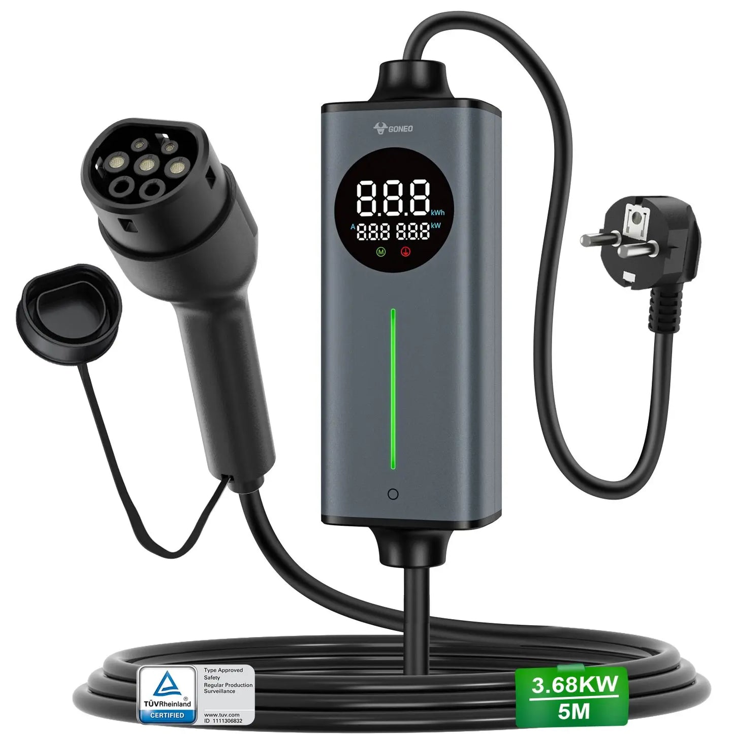 Carregador EV Portátil GONEO 3.6kW 16A Type 2 — Plugue Schuko | Cabo 5 a 20 Metros