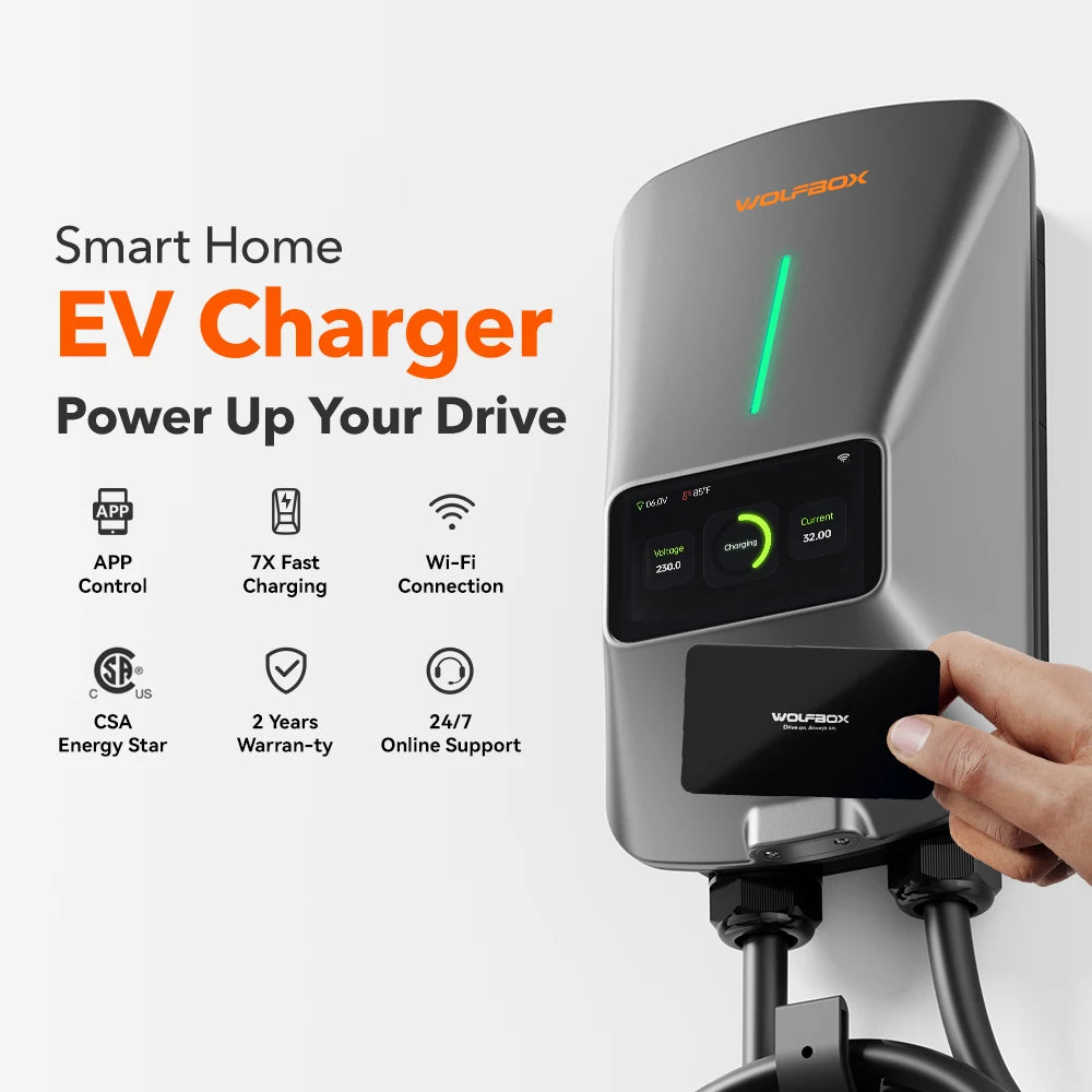 Wallbox Wolfbox 7kW 32A / 22kW 32A | Type 2 | Ecrã LCD | APP + RFID | IP66