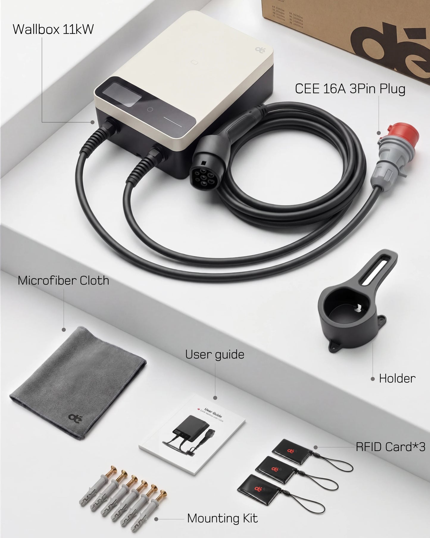 Wallbox 11kW 16A Trifásico Type 2 | APP Tuya | Cabo 5m a 15m | EVSE Branco