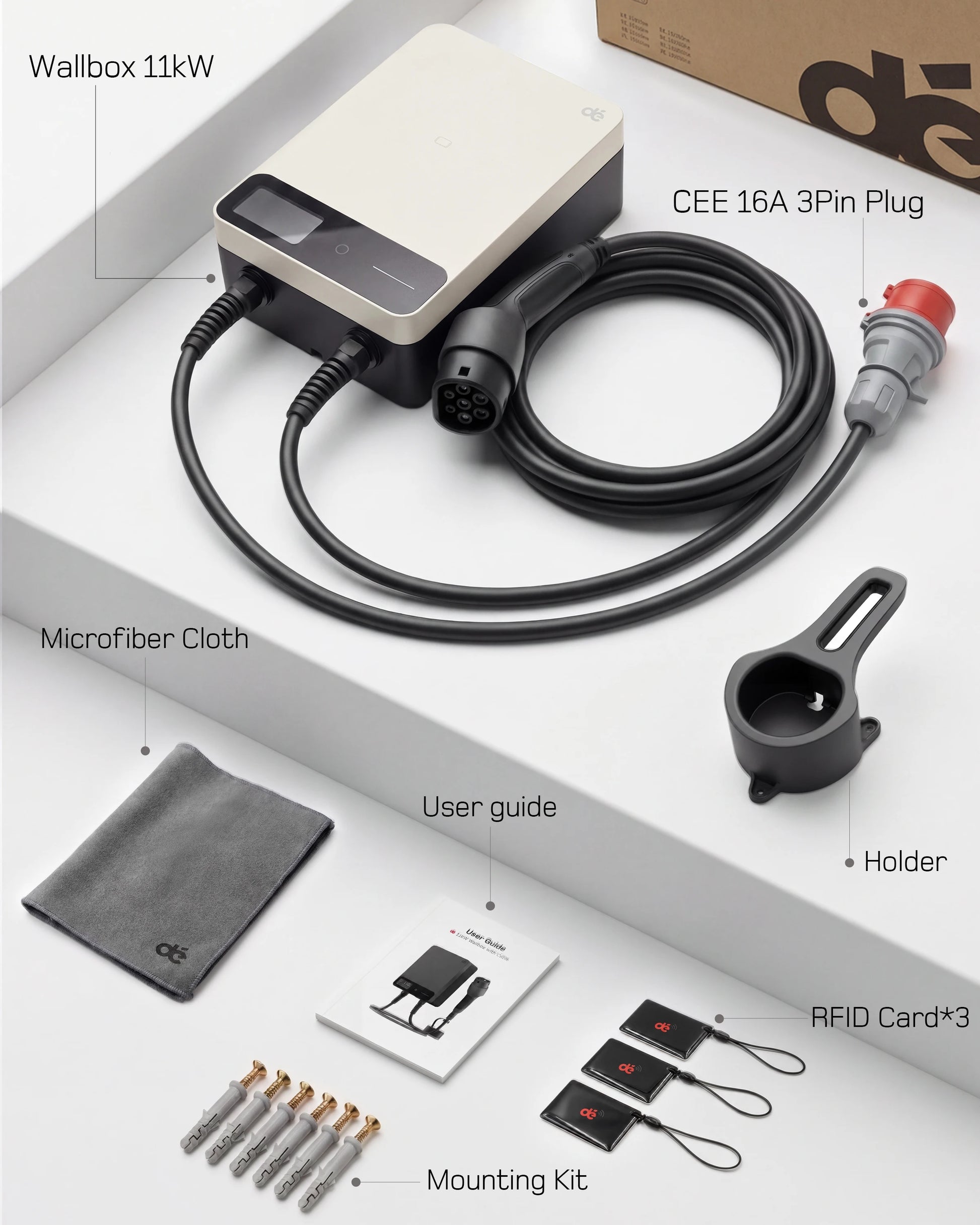 Wallbox 11kW 16A Trifásico Type 2 | APP Tuya | Cabo 5m a 15m | EVSE Branco