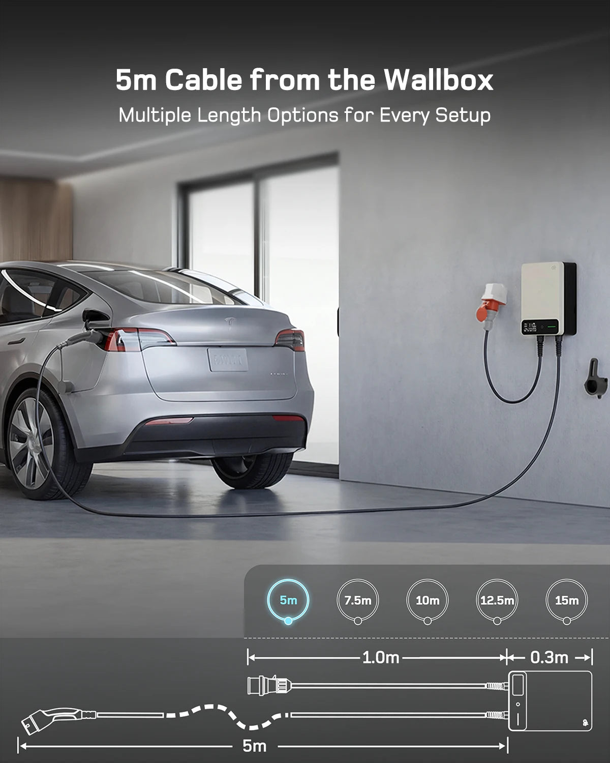 Wallbox 11kW 16A Trifásico Type 2 | APP Tuya | Cabo 5m a 15m | EVSE Branco