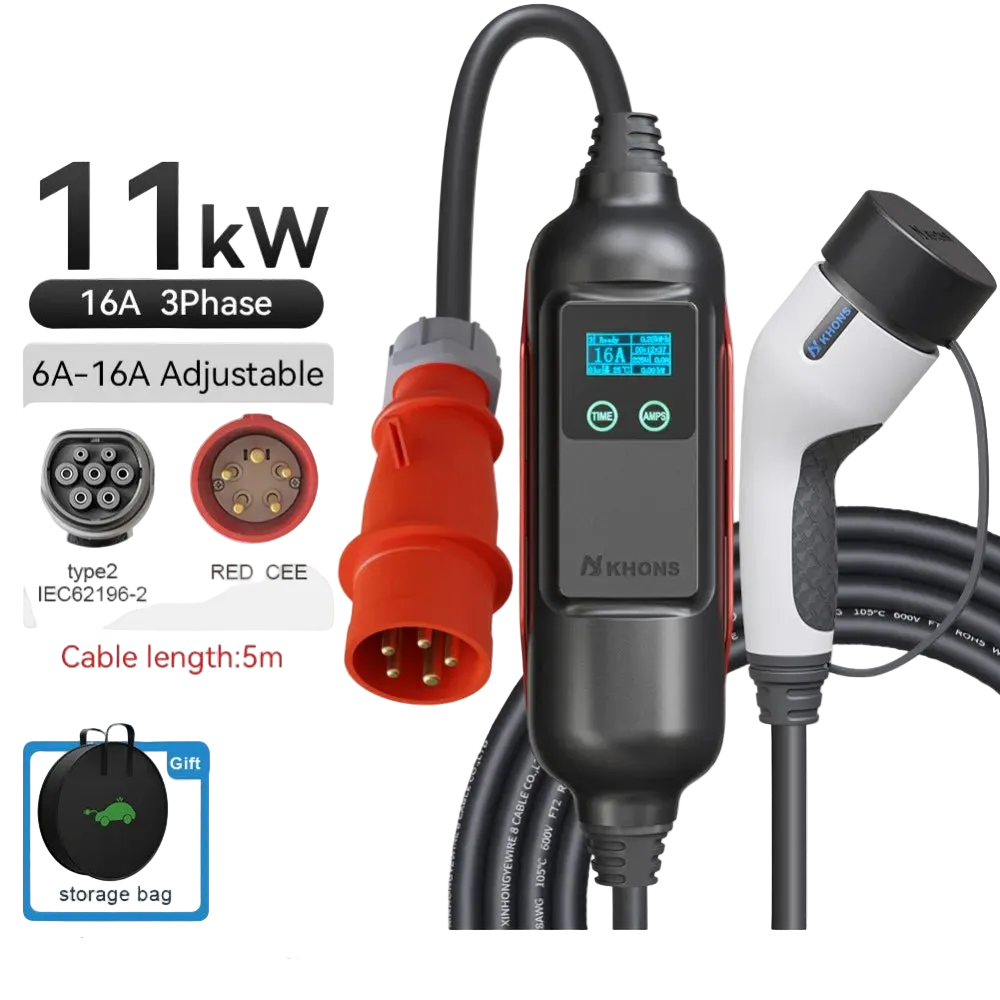 Carregador EV Portátil Khons 11kW 16A Trifásico Type 2