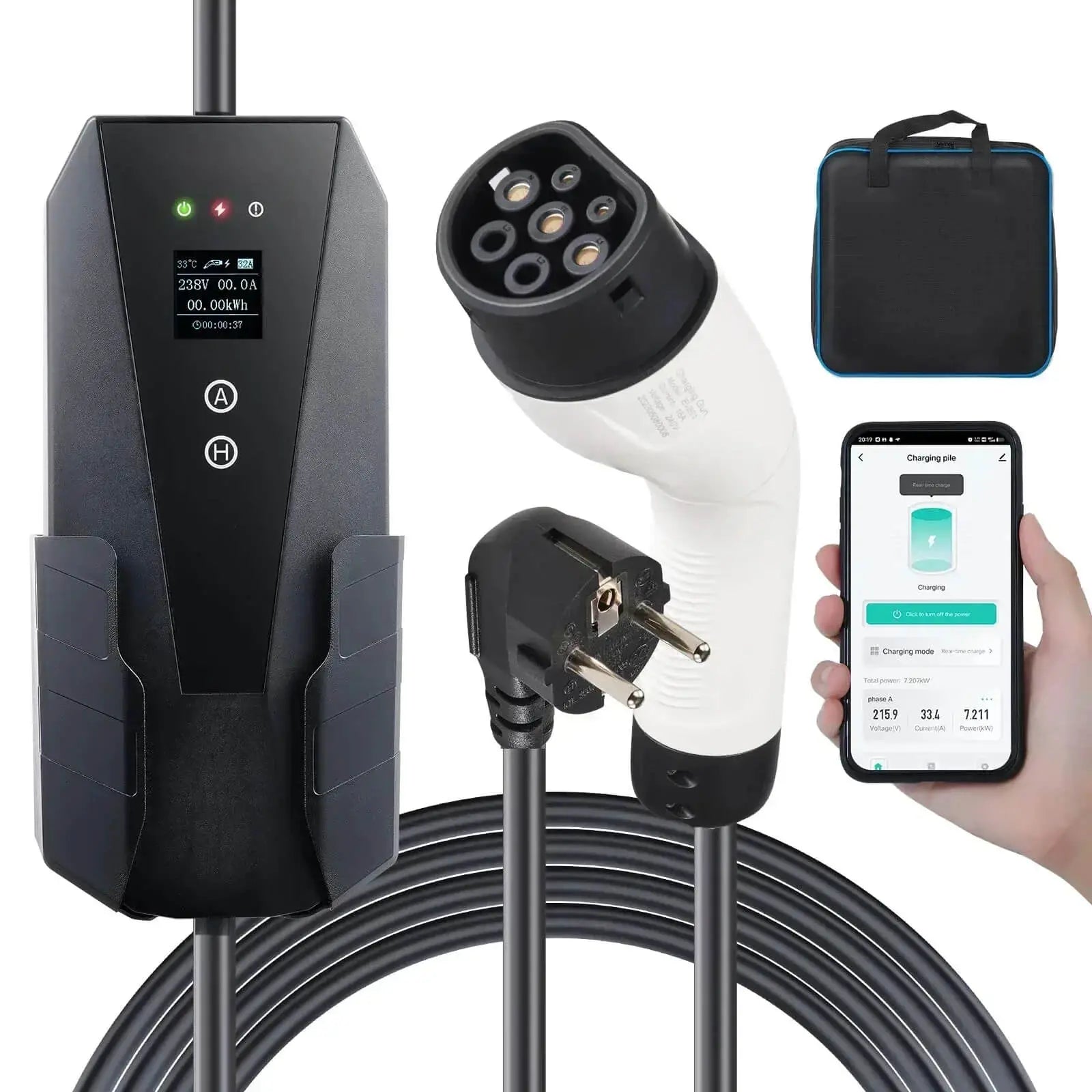 Carregador EV Portátil 3.68kW 16A Type 2 - Económico com Ecrã LCD - IKERO.ENERGY