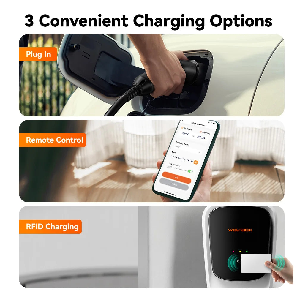 Wallbox Wolfbox 7kW 32A Type 2 | Ecrã LCD | APP + Cartão RFID | IP66