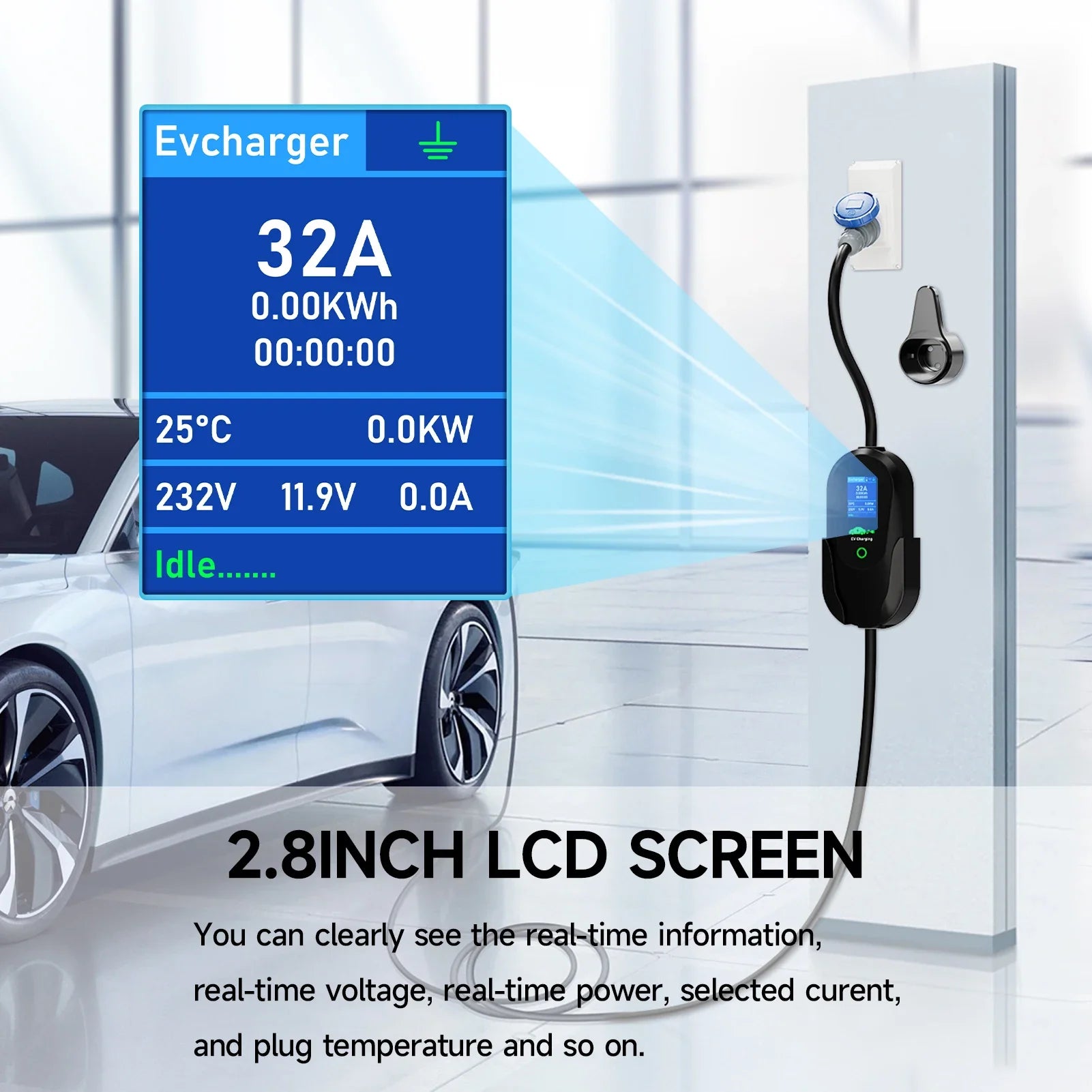 Carregador EV Portátil AFEEV 7.2kW 32A Tipo 2 | Wi-Fi + Bluetooth + APP | IP66 | Cabo 5m | CEE