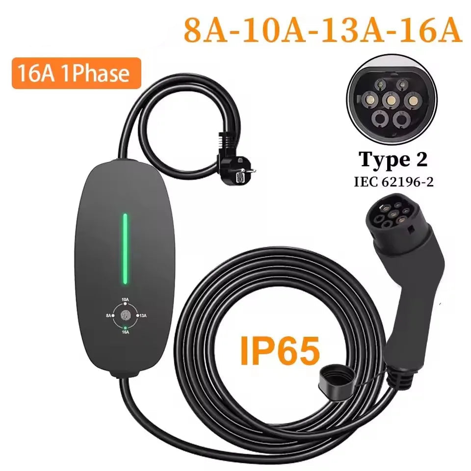 Carregador EV Portátil Teschev 3.5kW 16A | Tipo 2 ou Tipo 1 | IP55 | Cabo 3.5m | Monofásico - IKERO.ENERGY