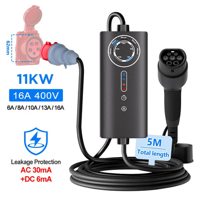 Carregador EV Portátil Junsun Tipo 2 | 3.5kW Schuko / 7.4kW CEE Azul / 11kW / 22kW CEE Vermelho | IP65