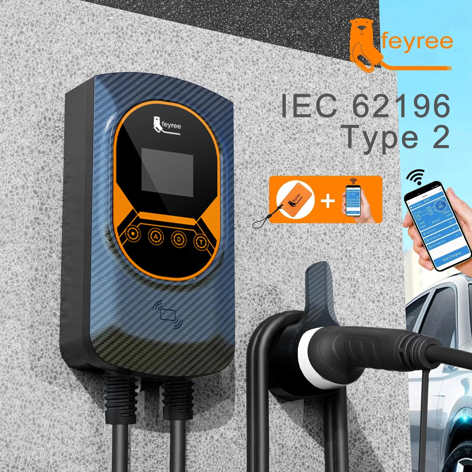 Wallbox Feyree 7.6kW 32A / 11kW 16A / 22kW 32A | Type 2 | Wi-Fi + APP + RFID | IP66