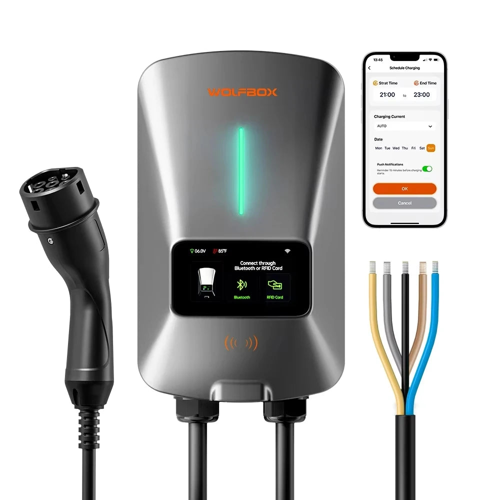 Wallbox Wolfbox 7kW 32A / 22kW 32A | Type 2 | Ecrã LCD | APP + RFID | IP66