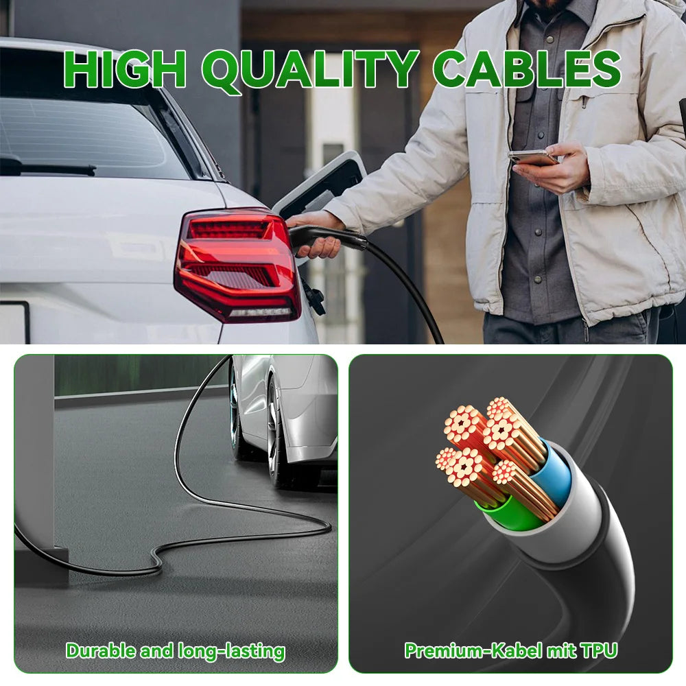 Carregador EV Portátil IPENGEN 3.5kW 16A Tipo 2 | APP | Plugue Schuko | Cabo 3.5m | Monofásico