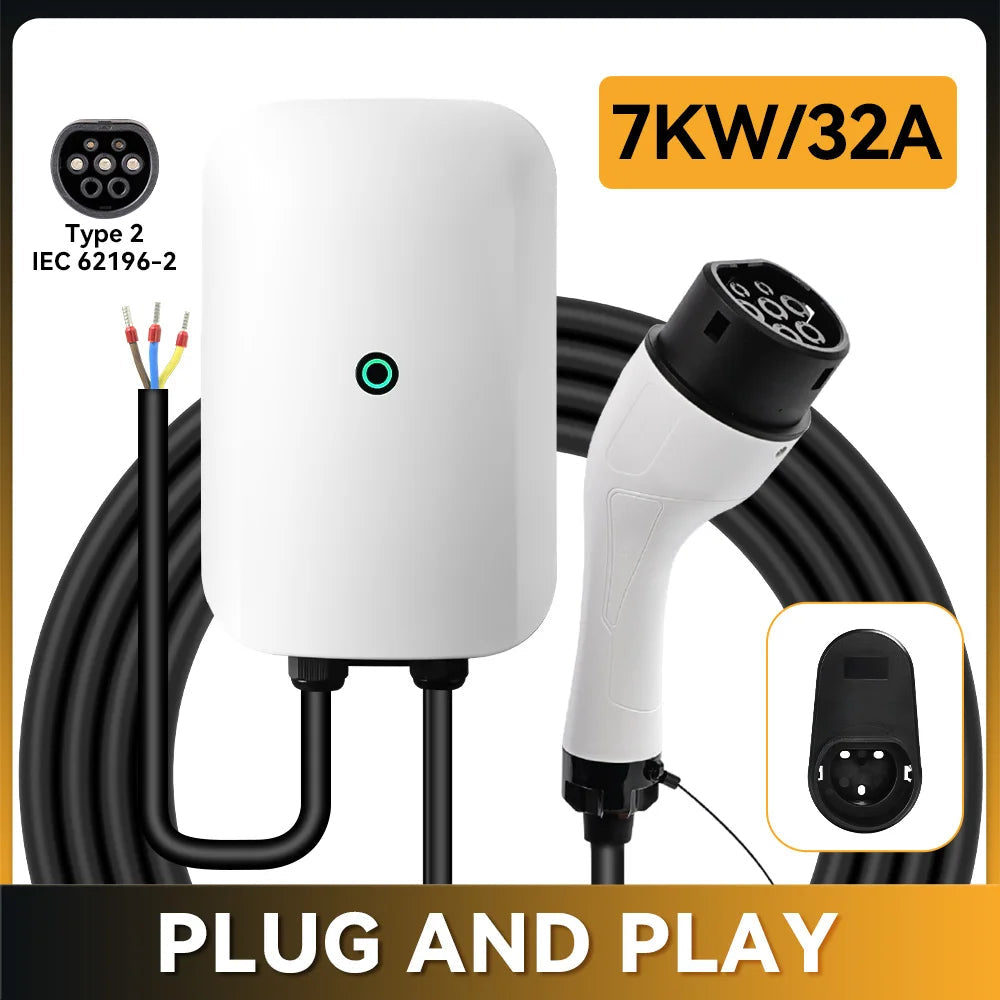 Wallbox JDMEX 7kW 32A Type 2 | IP55 | Cabo 5m | Plug and Play | Monofásico