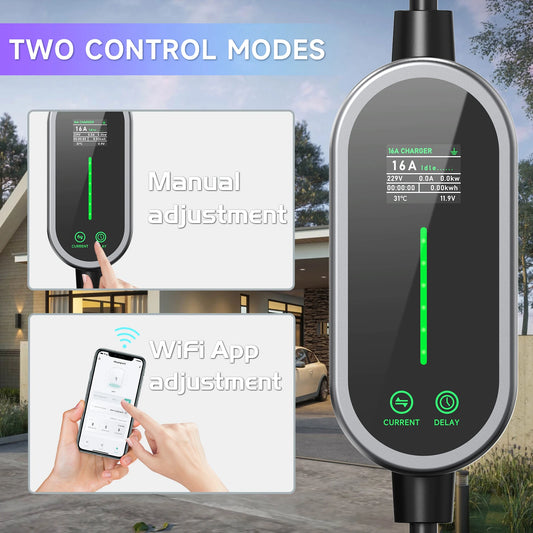 Carregador EV Portátil AFEEV 3.5kW 16A Tipo 2 | Wi-Fi + Bluetooth + APP | IP66 | Cabo 5m ou 10m