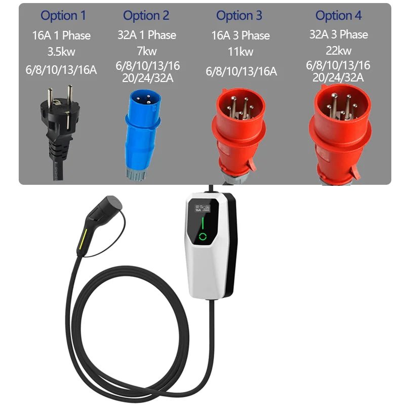 Carregador EV Portátil Trifásico 22kW 32A Type 2 - Máxima Potência - IKERO.ENERGY