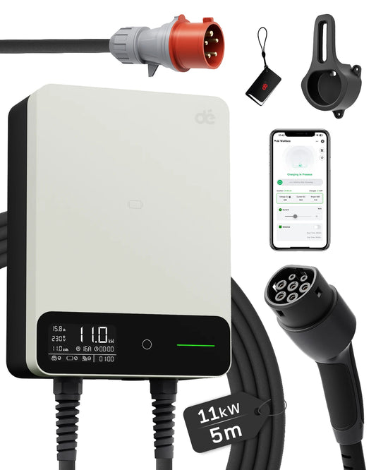 Wallbox 11kW 16A Trifásico Type 2 | APP Tuya | Cabo 5m a 15m | EVSE Branco