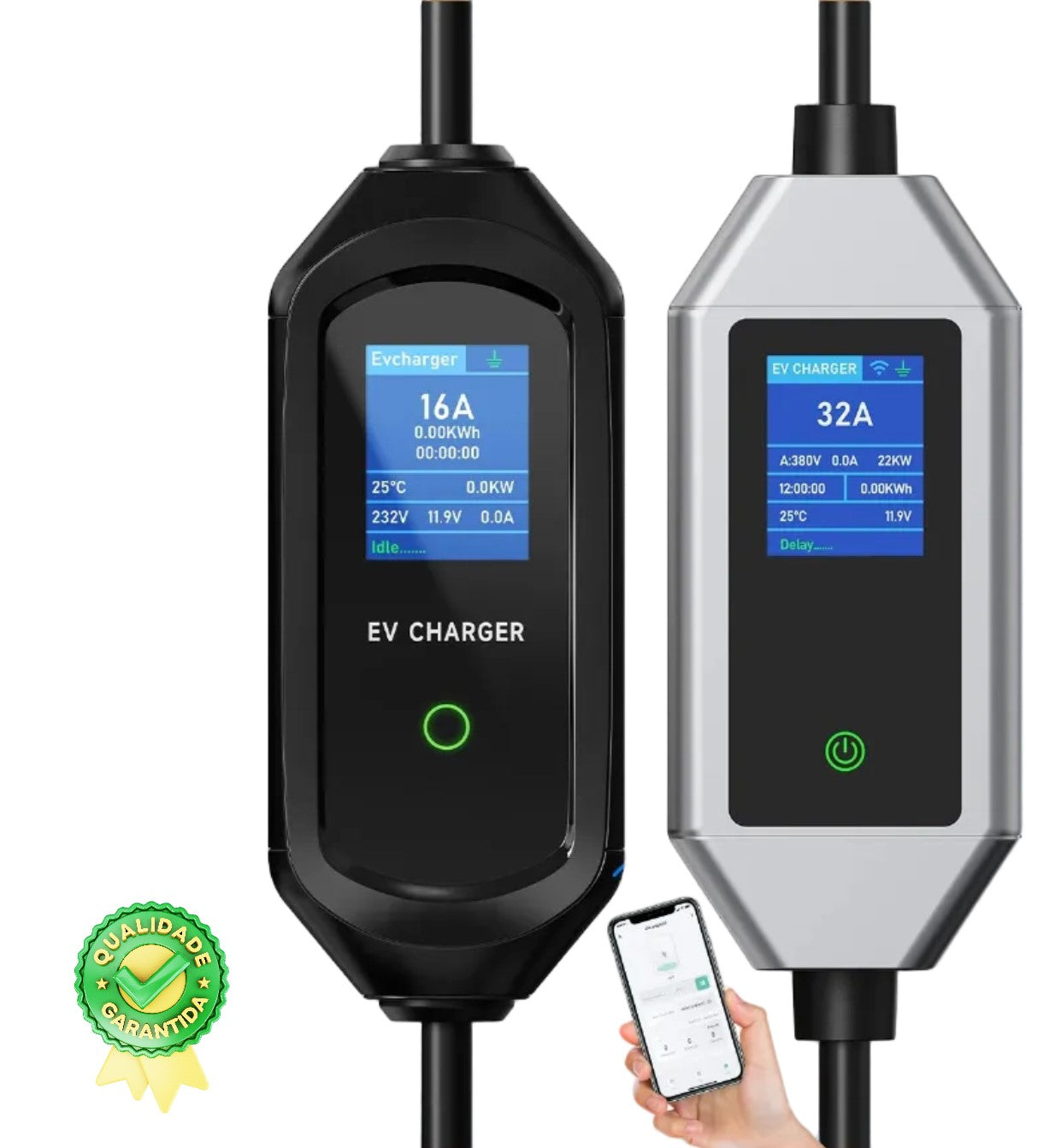 Carregador EV Portátil  Type 2 —  3.6kW / 7.2kW / 11kW / 22kW | Wi-Fi & App
