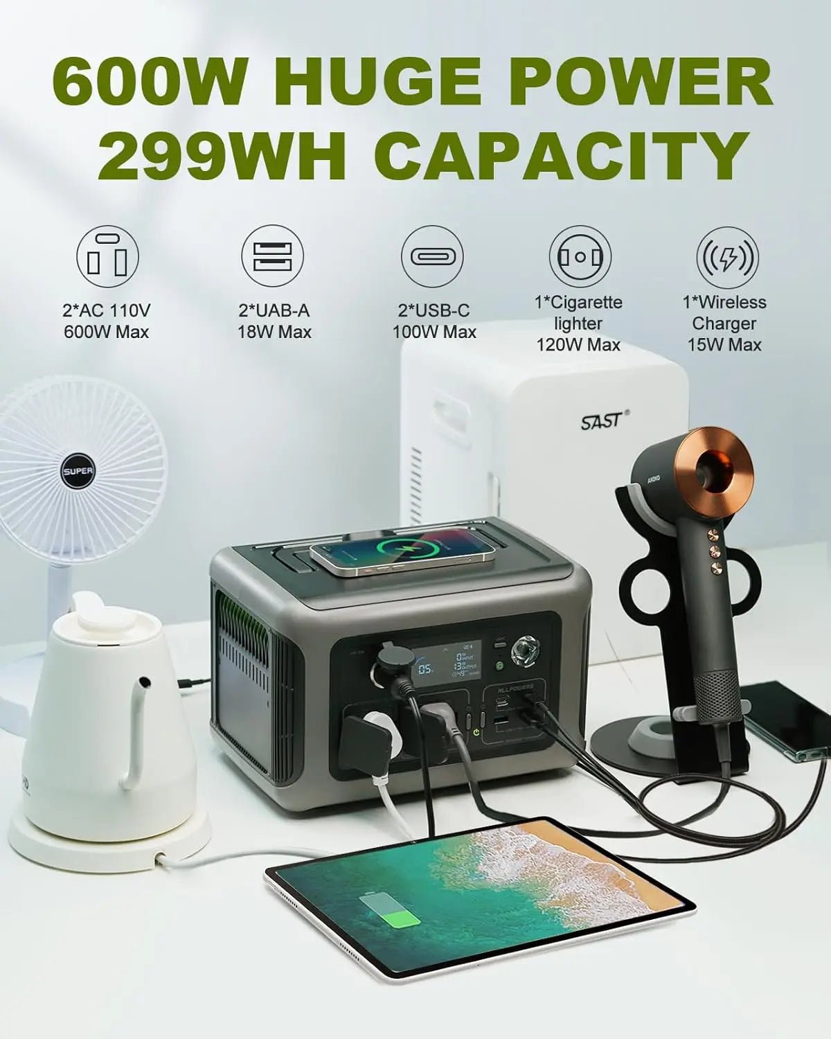Estação de Energia ALLPOWERS R600 600W / 299Wh UPS + Painel Solar Opcional - IKERO.ENERGY