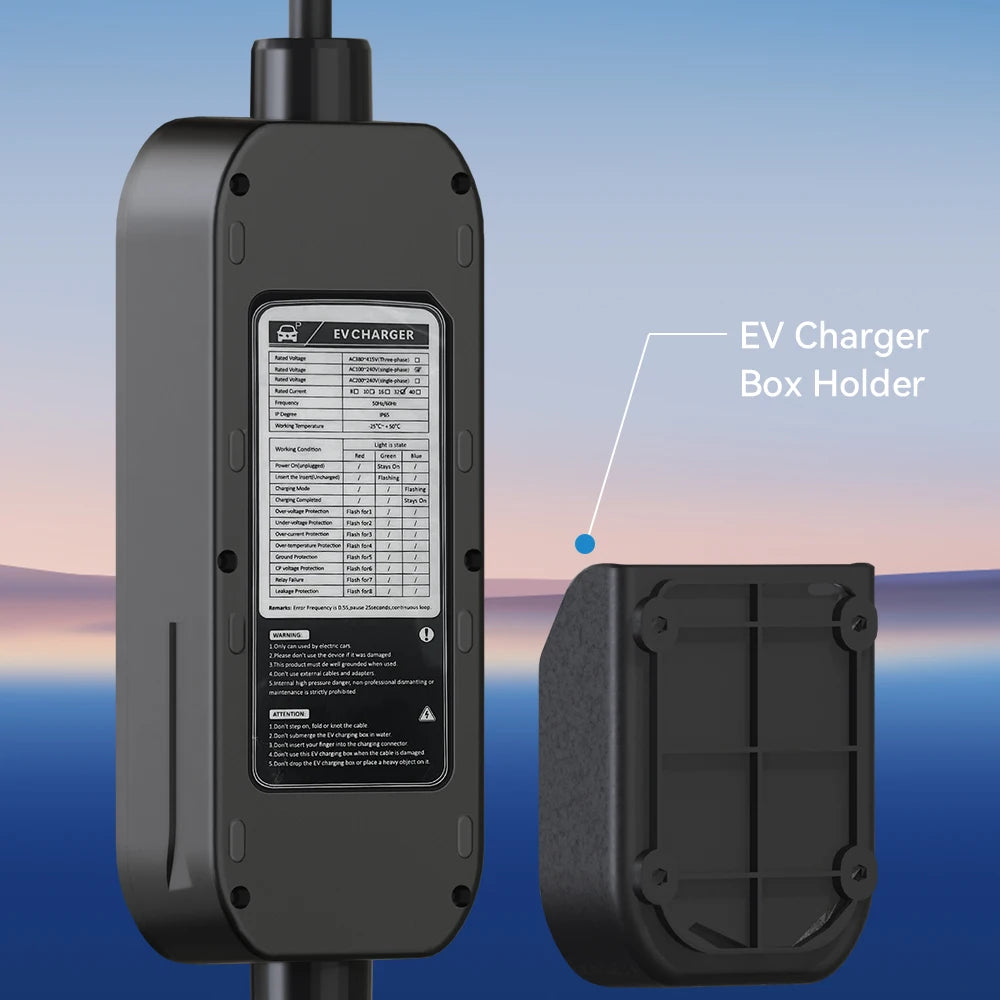 Carregador EV Portátil Khons 7kW 32A Tipo 2 | Wi-Fi + Bluetooth + APP | IP65 | Cabo TPU 5m