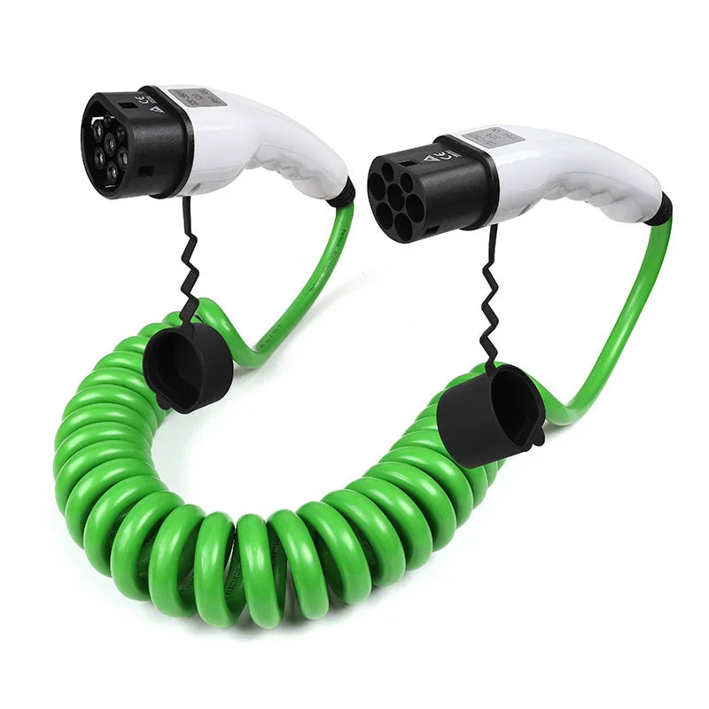 Cabo Espiral Wallbox Tipo 2 | 11kW 16A / 22kW 32A | Trifásico | IP54 | 5m | Verde