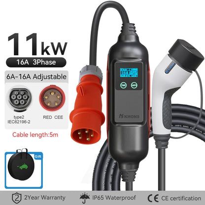 Carregador EV Portátil Khons 11kW 16A Trifásico Type 2