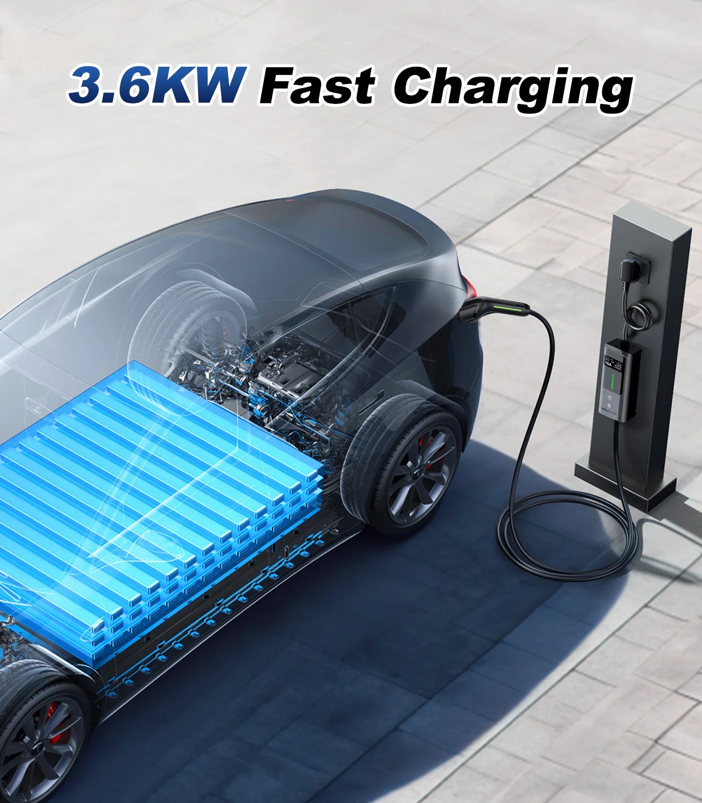 Carregador EV Portátil VDL 3.6kW 16A Tipo 2 | Cabo 5m | Corrente Ajustável | IP65 | Schuko